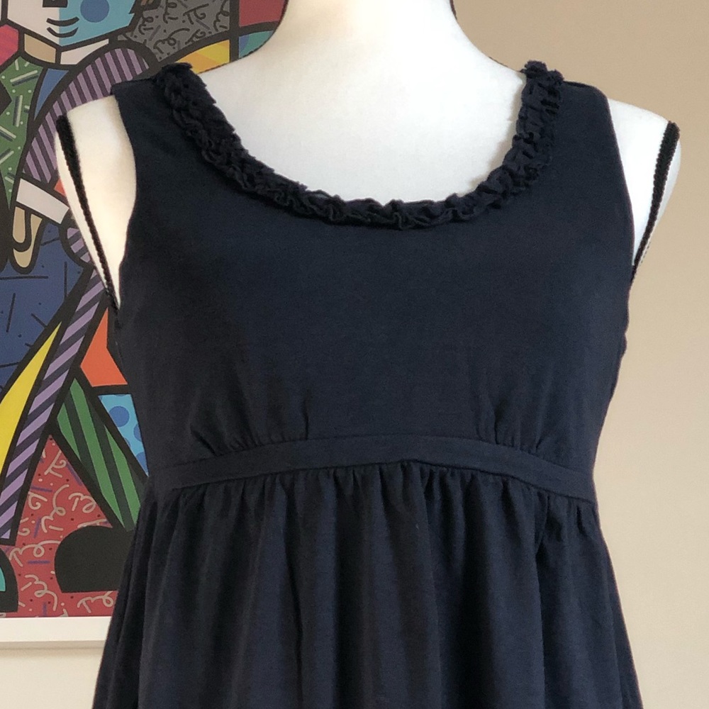 Loft Navy Dress with Ruffled Neckline